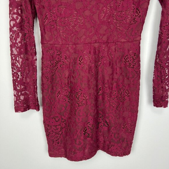 Tobi Womens My Lace Or Yours Bodycon Mini Dress Burgundy Long Sleeves size Small - Picture 5 of 12